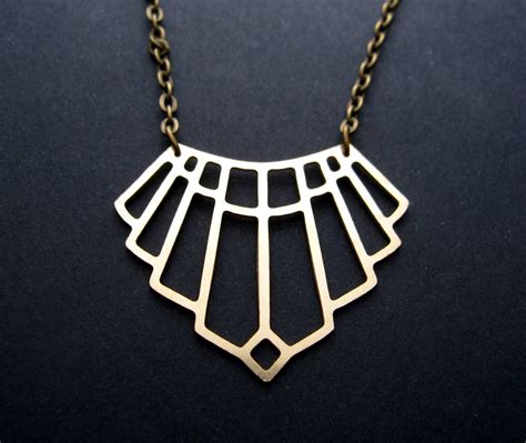 Art Deco Style Brass Pendant Necklace Version 2 Felt
