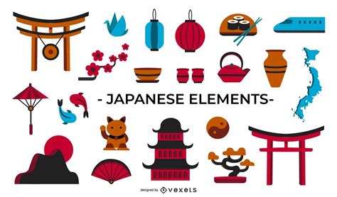 Japanese Culture Flat Elements Collection Vector Download