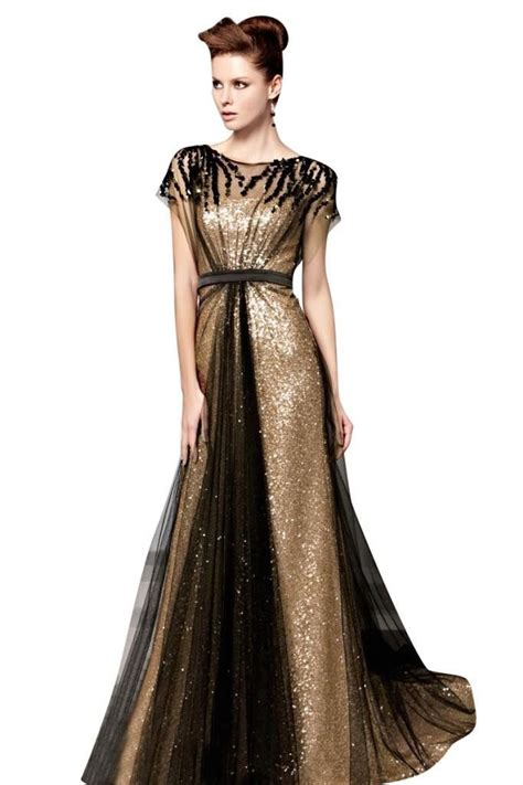 Mollybridal Womens Tulle Sequin Pleat Evening Dress With Sleeve Black