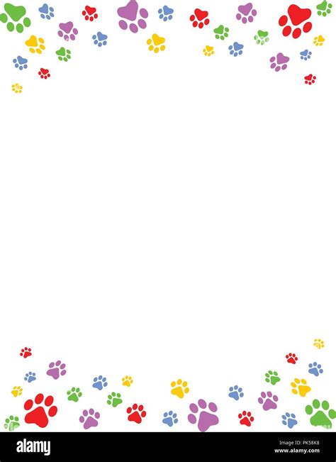 Colorful Dog Paw Prints Top And Bottom Border Header And Footer On