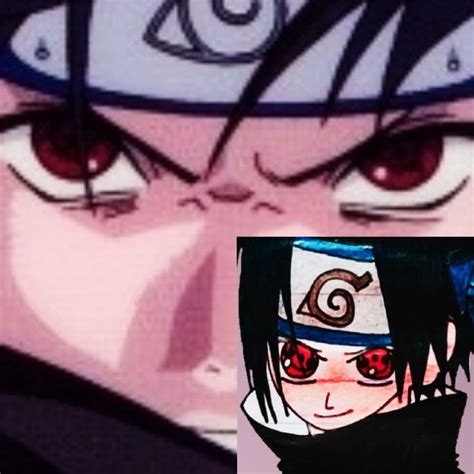 An Anime Character With Red Eyes And Black Hair Is Looking At The Camera While Wearing A Hat