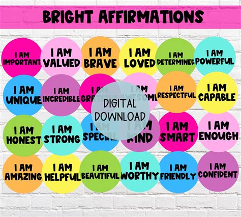 Bright Classroom Positive Affirmations Student Affirmations Etsy