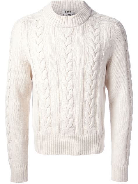 Men sports & outdoors buy online & pick up in stores all delivery options same day delivery include out of stock cardigans pullover sweaters black blue brown. Lyst - Acne Studios Brent Cable Knit Sweater in White for Men