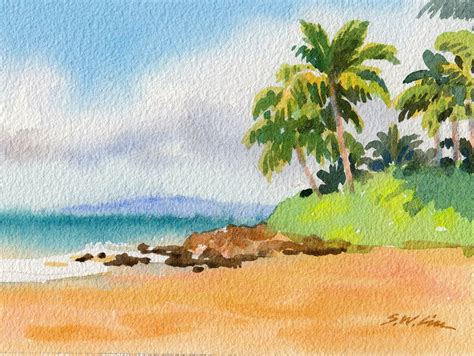 Maui Beach Scene Original Watercolor Painting Hawaii Maui Hands