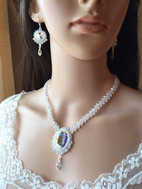 Swarovski Crystal And Pearl Necklace And Earring Set Wedding