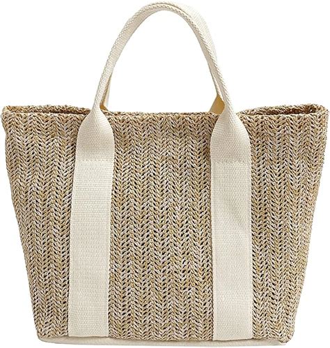 Straw Shoulder Bag Women Straw Woven Tote Straw Bag Summer Beach Vacation Large Capacity Tote