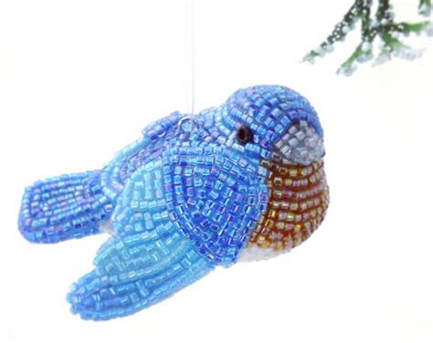 Bluebird Ornament Beaded Eastern Bluebird Spring Decor Etsy