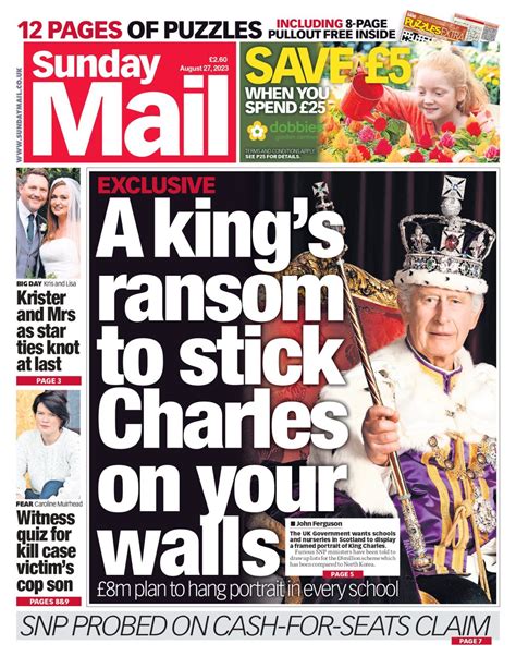 Sunday Mail Front Page 27th Of August 2023 Tomorrows Papers Today