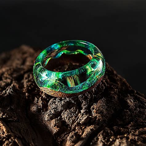 Wood Resin Ring Made Of Epoxy Resin And Exotic Wood Green Etsy