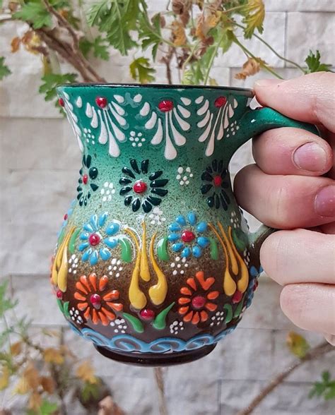 Turkish Full Handcrafted Colorful Ceramic Mugs Ceramic Spoons Ceramic