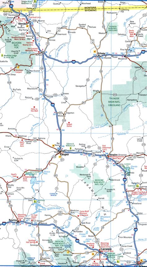 Map interstate highway I-25 New Mexico, Colorado, Wyoming with