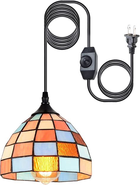 Hmvpl Tiffany Style Pendent Ceiling Light With 164 Ft Plug In Cord And