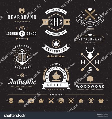 Retro Vintage Insignias Or Logotypes Set Vector Design Elements