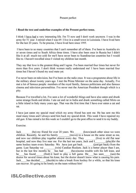 Present Perfect Text Comprehension