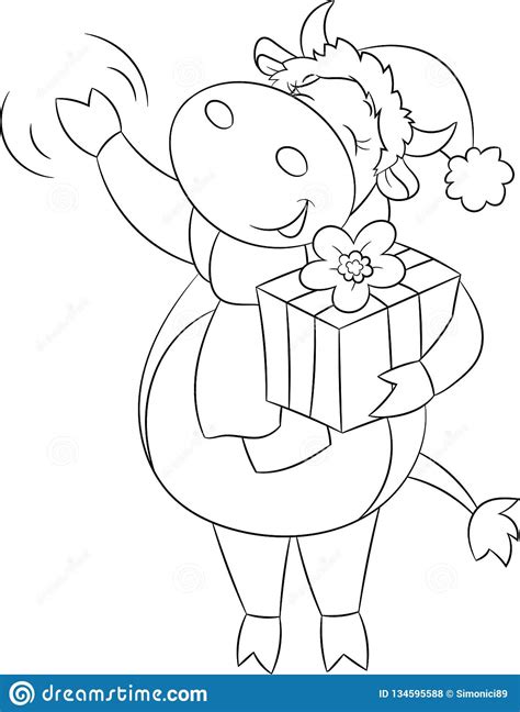 Cute Black And White Illustration Of A Cow Waving