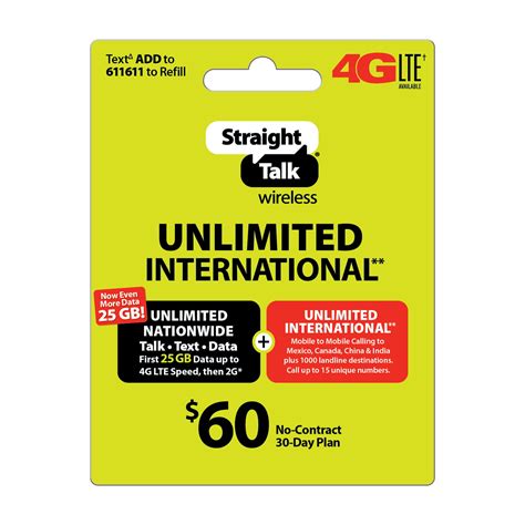 Straight Talk 60 Unlimited International 30 Day Plan E Pin Top Up