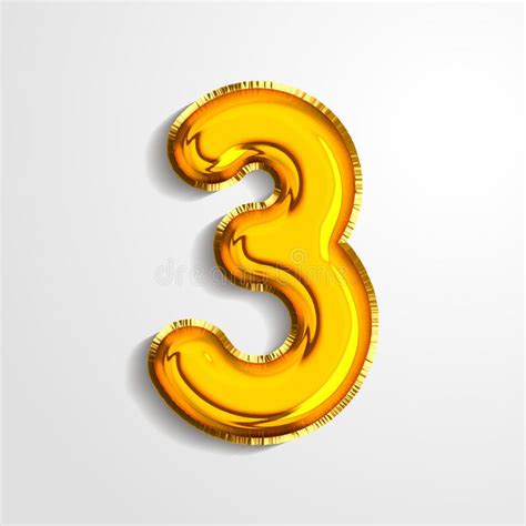 Balloon Number 3 Three 3d Golden Foil Realistic Alphabet Stock