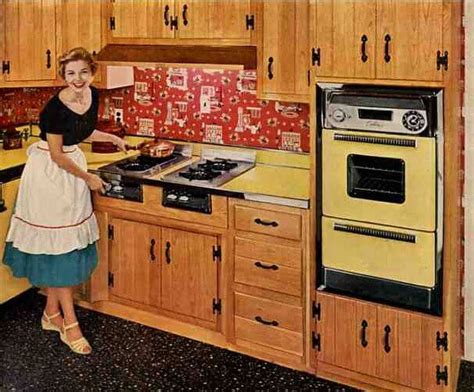 White and natural metals were the standard. Retro ranch kitchen - autumn birch cabinets and bandana colors create a cheery 50s California ...