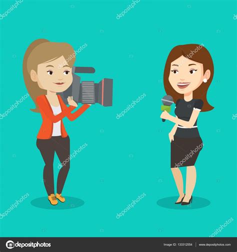 Tv Reporter And Operator Vector Illustration Stock Vector Image By