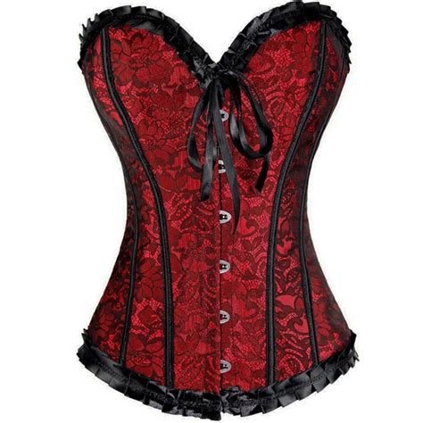 women gothic corset vintage lace up corsets bustiers ties sexy lace gothic lady elegant red push