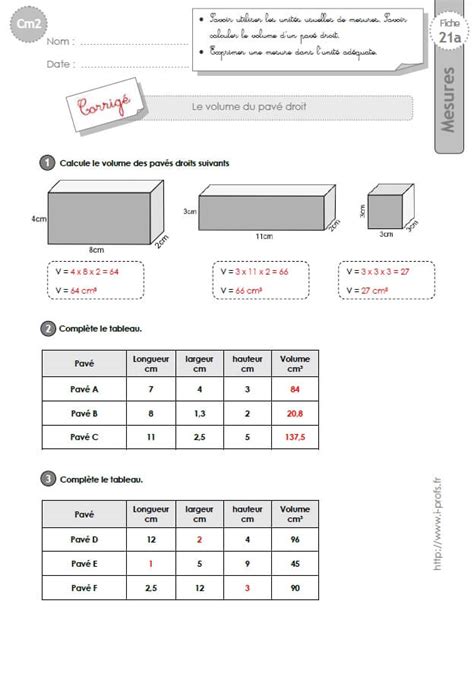 Cm2 Exercices Le Volume Dun Parallelepipede Rectangle