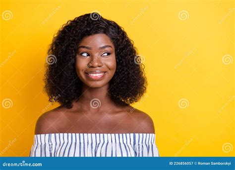 close up portrait of attractive cheerful curious girl looking aside copy empty space isolated