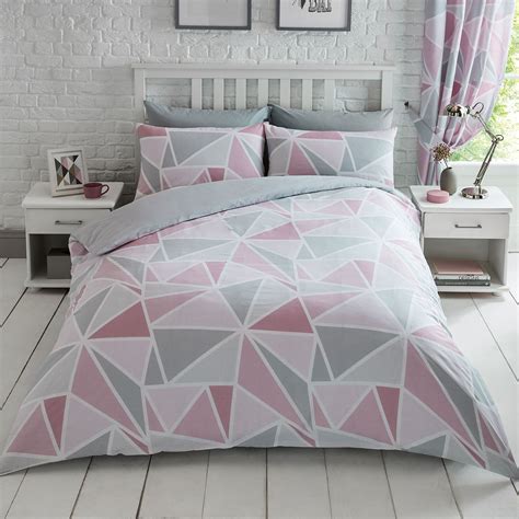Metro Triangle King Duvet Cover Set Pink Grey Modern Geometric