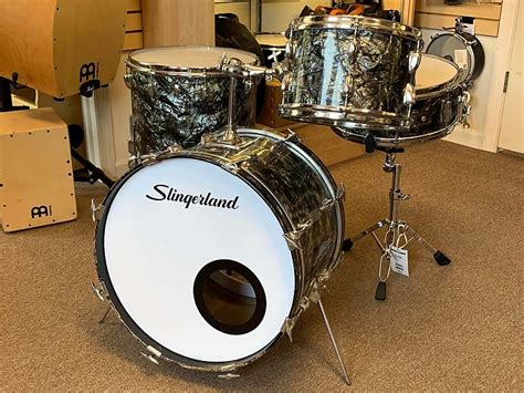 Slingerland 4 Pc Early 1970s Drum Set Black Diamond Pearl Reverb