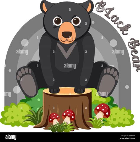 Cute Black Bear In Cartoon Flat Style Illustration Stock Vector Image And Art Alamy