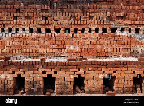 Indian Brick Kiln After Firing Hand Made House Bricks In The Rural