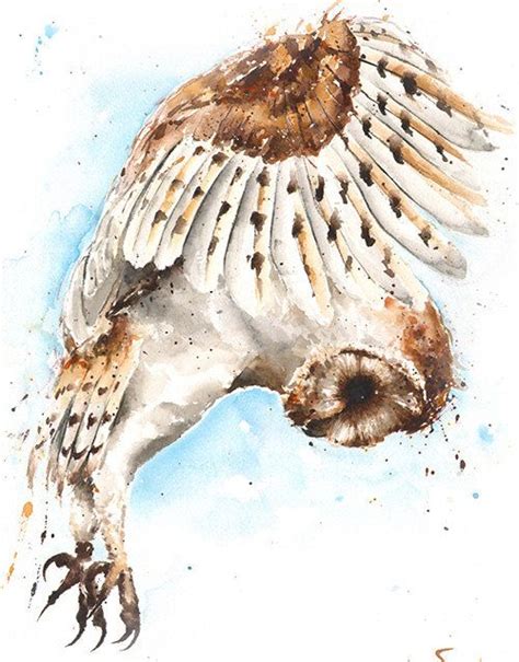 Flying Barn Owl Watercolor Painting Art Print Etsy Owl Art Print