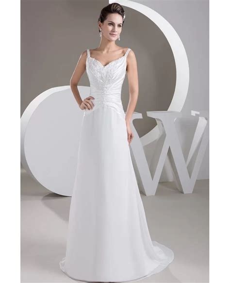 A Line V Neck Sweep Train Chiffon Wedding Dress With Beading Op4837 138 2