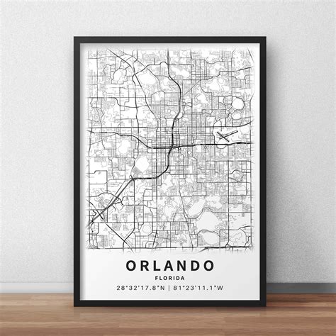 Printable Map Of Orlando Florida Fl United States With Etsy
