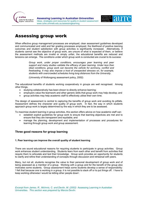 Pdf Assessing Group Work