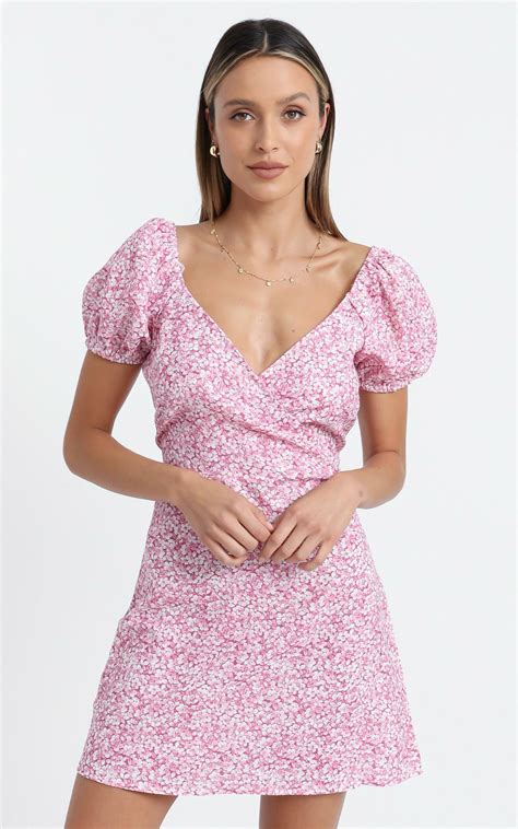 Maisie Puff Sleeve Mini Dress In Pink Floral Showpo Showpo Usa