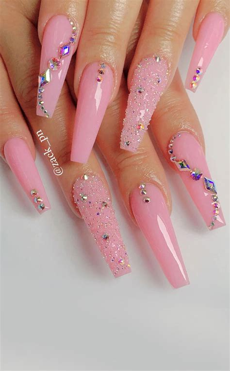 45 Cute Summer Nails 2021 Glossy Baby Pink Acrylic Coffin Nails