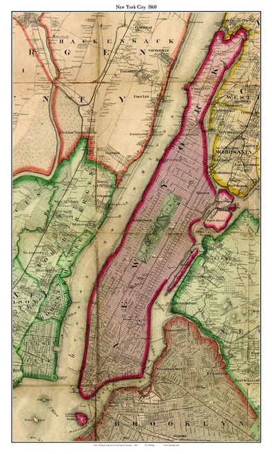 New York City New York 1860 Old Town Map Custom Print Nyc Environs