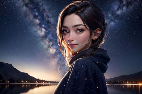 premium ai image milky way romantic night sky full of stars the girl looking up at the starry