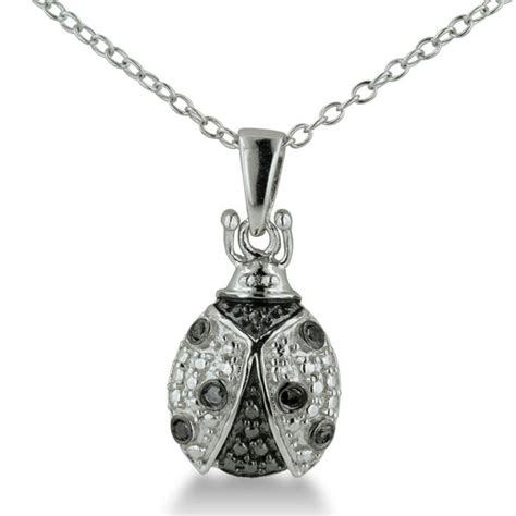 Lucky Black Diamond Accented Ladybug Necklace In Sterling