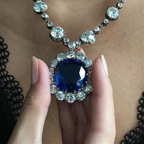 Stunning Antique Sapphire And Diamond Necklace The Sapphire Weighing