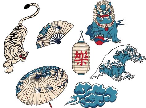 National Japanese Symbols Set Vector Japanese Drawings Japanese