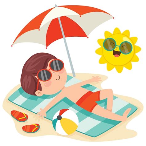 Premium Vector Cartoon Character Sunbathing On The Beach