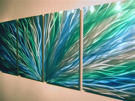 Radiance Blue Green Abstract Metal Wall Art Contemporary