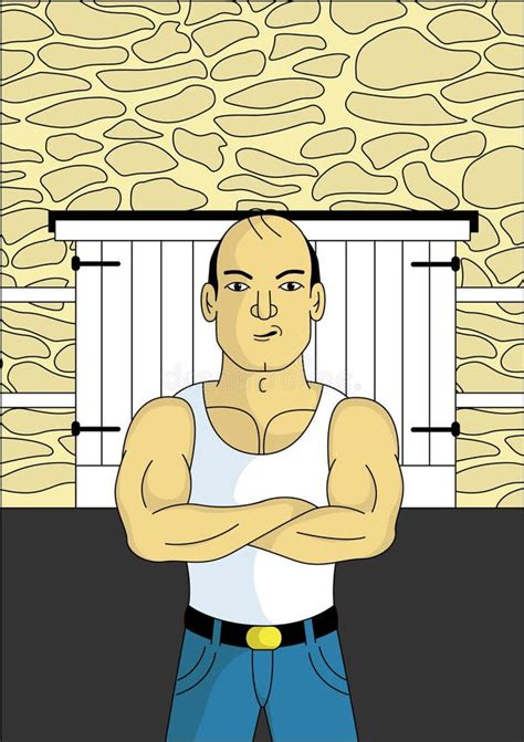 Tough Guy Standing With Arms Folded Showing Muscles Vector Illustration