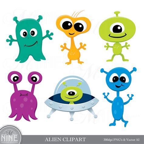 Alien Clip Art Aliens Clipart Downloads Space Alien Party Etsy Polska