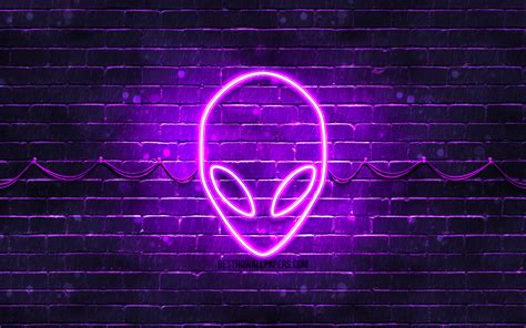 Download Wallpapers Alienware Violet Logo 4k Violet Brickwall