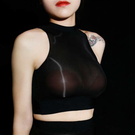 Womens Sexy See Through Mesh Sheer Tank Crop Top Vest T Shirt Blouse