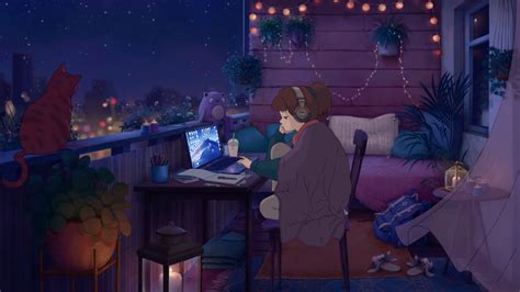 Chilledcow Studying Girl Desktop Wallpaper Art Anime Scenery Wallpaper