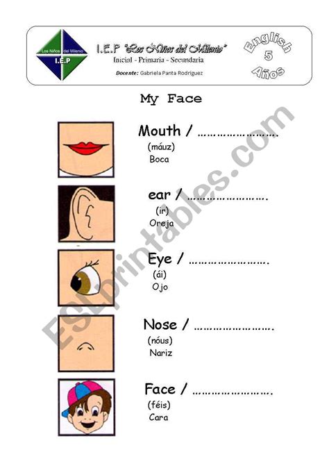 My Face Esl Worksheet By La6artita