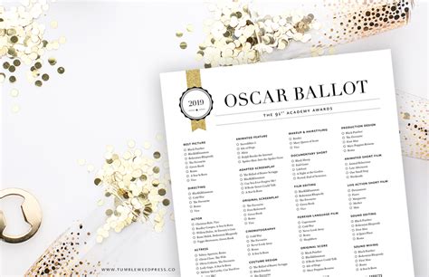 Oscars 2020 Nominations Printable